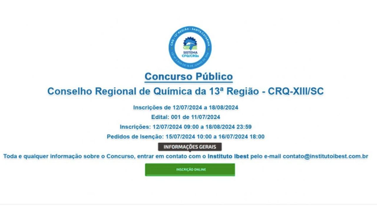 Concurso público em Santa Catarina: Conselho Regional de Química oferece oportunidades